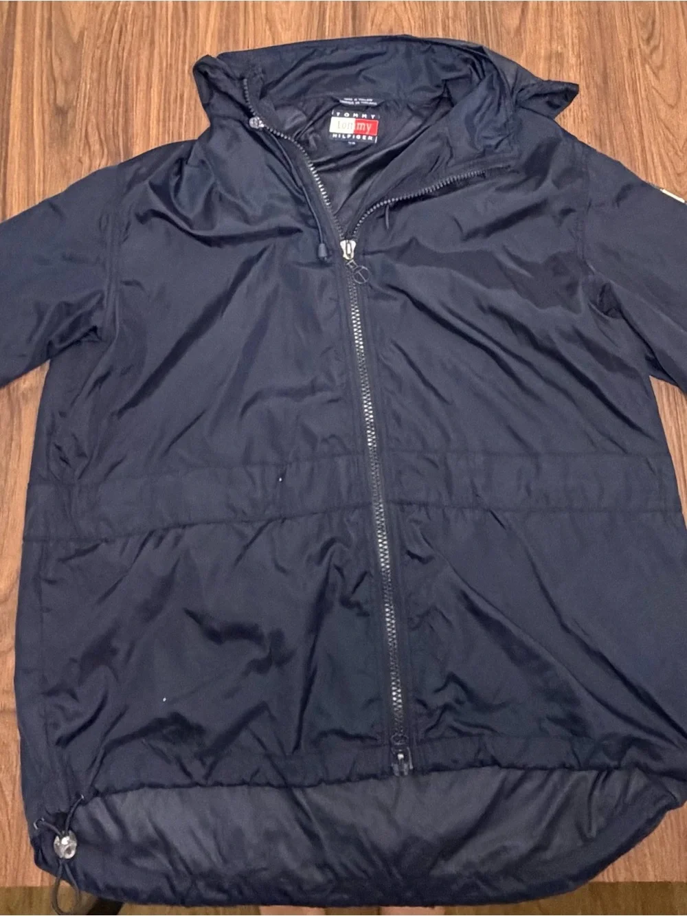 Vintage Tommy Hilfiger Men's Navy Hooded Windbreaker Jacket